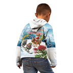 New Zealand and Australia Merry Christmas Kid Hoodie Kiwi Birds Skiing and Koala Santa Riding Kangaroo