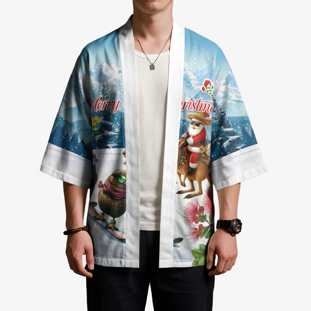New Zealand and Australia Merry Christmas Kimono Kiwi Birds Skiing and Koala Santa Riding Kangaroo