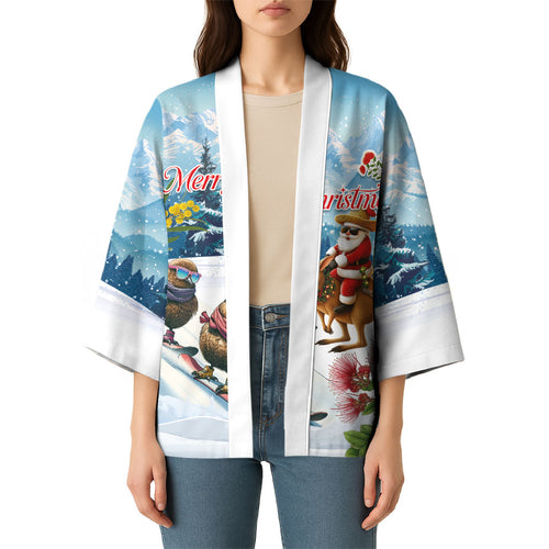 New Zealand and Australia Merry Christmas Kimono Kiwi Birds Skiing and Koala Santa Riding Kangaroo