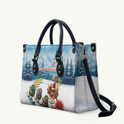 New Zealand and Australia Merry Christmas Leather Bag Kiwi Birds Skiing and Koala Santa Riding Kangaroo