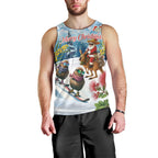 New Zealand and Australia Merry Christmas Men Tank Top Kiwi Birds Skiing and Koala Santa Riding Kangaroo