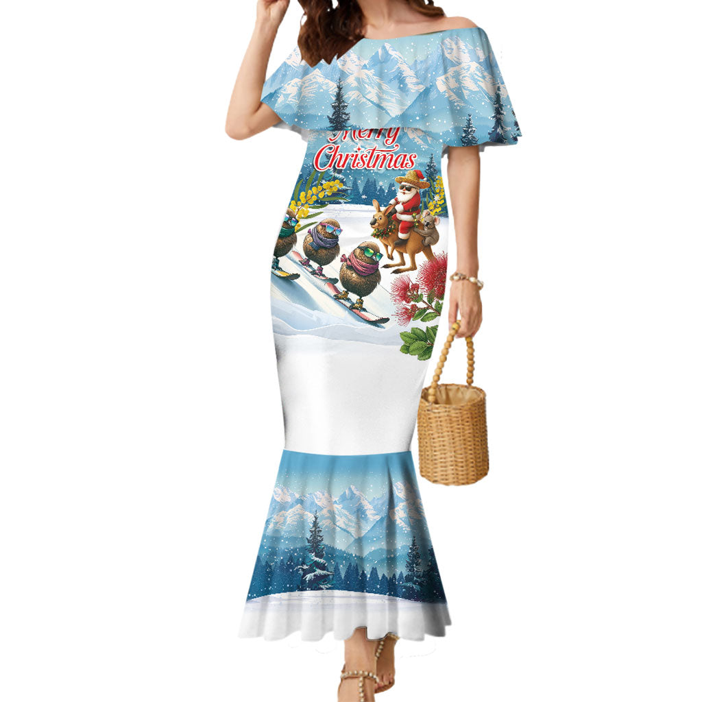New Zealand and Australia Merry Christmas Mermaid Dress Kiwi Birds Skiing and Koala Santa Riding Kangaroo