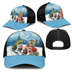 New Zealand and Australia Merry Christmas Mesh Trucker Cap Kiwi Birds Skiing and Santa Riding Kangaroo with Koala