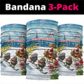 New Zealand and Australia Merry Christmas Neck Gaiter Kiwi Birds Skiing and Koala Santa Riding Kangaroo