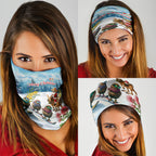 New Zealand and Australia Merry Christmas Neck Gaiter Kiwi Birds Skiing and Koala Santa Riding Kangaroo