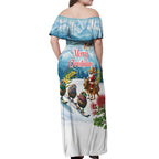 New Zealand and Australia Merry Christmas Off Shoulder Maxi Dress Kiwi Birds Skiing and Koala Santa Riding Kangaroo