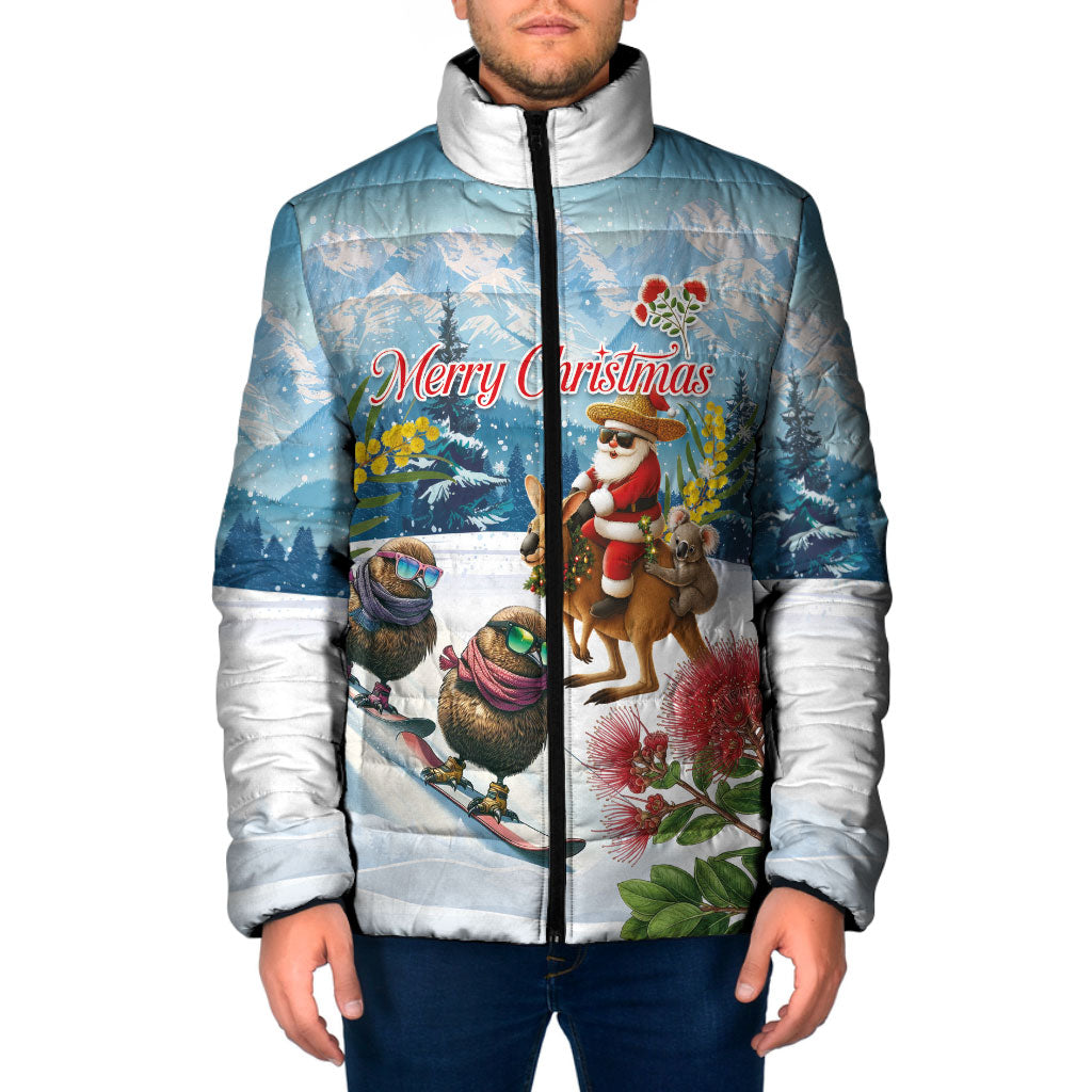 New Zealand and Australia Merry Christmas Padded Jacket Kiwi Birds Skiing and Koala Santa Riding Kangaroo