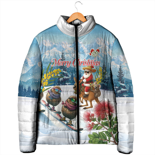 New Zealand and Australia Merry Christmas Padded Jacket Kiwi Birds Skiing and Koala Santa Riding Kangaroo