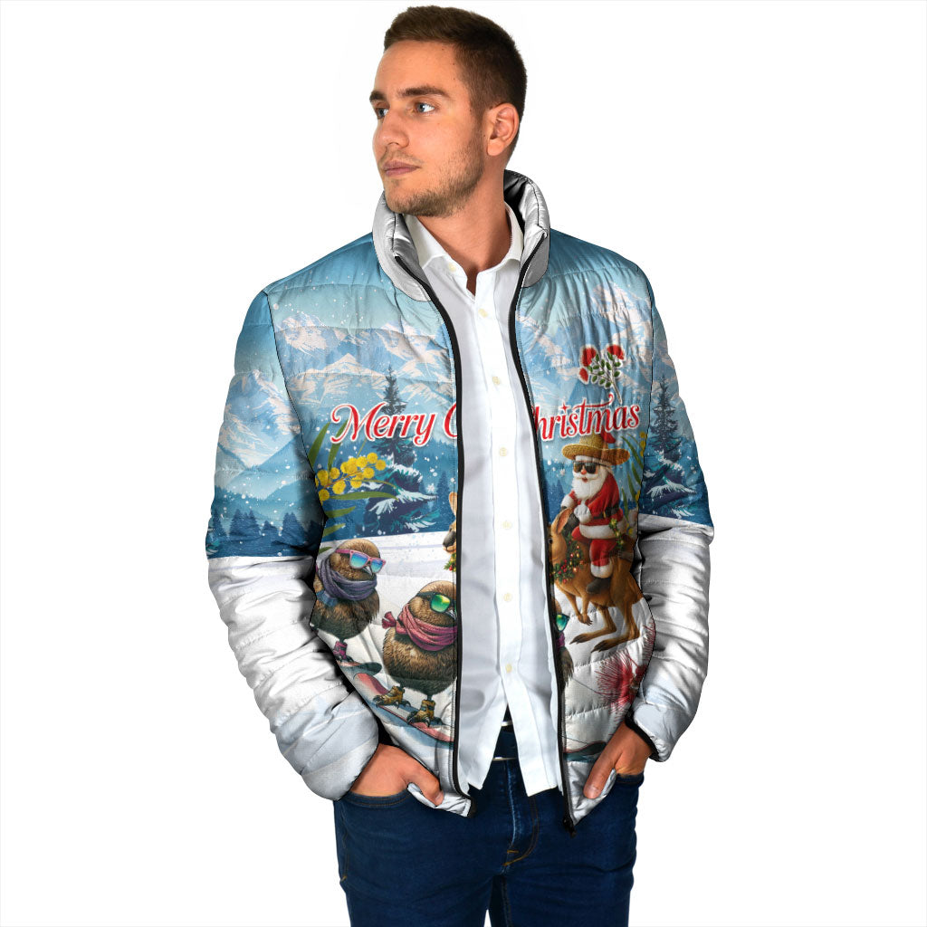 New Zealand and Australia Merry Christmas Padded Jacket Kiwi Birds Skiing and Koala Santa Riding Kangaroo