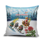 New Zealand and Australia Merry Christmas Pillow Cover Kiwi Birds Skiing and Koala Santa Riding Kangaroo
