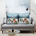 New Zealand and Australia Merry Christmas Pillow Cover Kiwi Birds Skiing and Koala Santa Riding Kangaroo