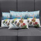 New Zealand and Australia Merry Christmas Pillow Cover Kiwi Birds Skiing and Koala Santa Riding Kangaroo