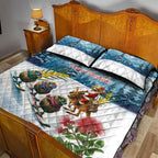 New Zealand and Australia Merry Christmas Quilt Bed Set Kiwi Birds Skiing and Koala Santa Riding Kangaroo