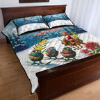 New Zealand and Australia Merry Christmas Quilt Bed Set Kiwi Birds Skiing and Koala Santa Riding Kangaroo
