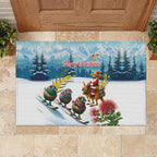 New Zealand and Australia Merry Christmas Rubber Doormat Kiwi Birds Skiing and Koala Santa Riding Kangaroo