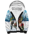New Zealand and Australia Merry Christmas Sherpa Hoodie Kiwi Birds Skiing and Koala Santa Riding Kangaroo