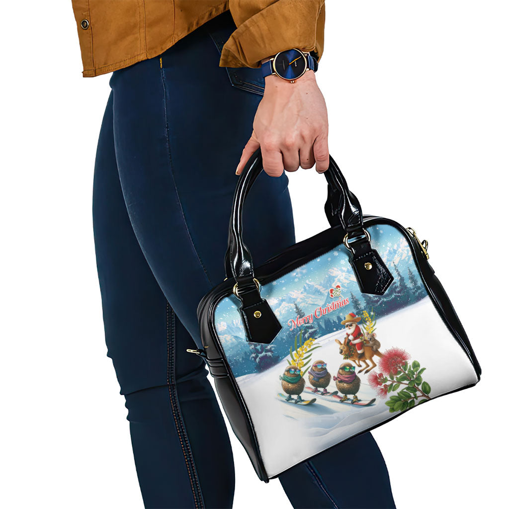 New Zealand and Australia Merry Christmas Shoulder Handbag Kiwi Birds Skiing and Koala Santa Riding Kangaroo