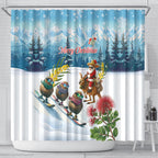 New Zealand and Australia Merry Christmas Shower Curtain Kiwi Birds Skiing and Koala Santa Riding Kangaroo