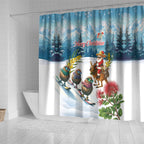 New Zealand and Australia Merry Christmas Shower Curtain Kiwi Birds Skiing and Koala Santa Riding Kangaroo