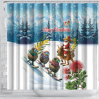 New Zealand and Australia Merry Christmas Shower Curtain Kiwi Birds Skiing and Koala Santa Riding Kangaroo