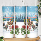 New Zealand and Australia Merry Christmas Skinny Tumbler Kiwi Birds Skiing and Koala Santa Riding Kangaroo