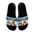 New Zealand and Australia Merry Christmas Slide Sandals Kiwi Birds Skiing and Koala Santa Riding Kangaroo