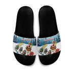 New Zealand and Australia Merry Christmas Slide Sandals Kiwi Birds Skiing and Koala Santa Riding Kangaroo