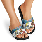 New Zealand and Australia Merry Christmas Slide Sandals Kiwi Birds Skiing and Koala Santa Riding Kangaroo