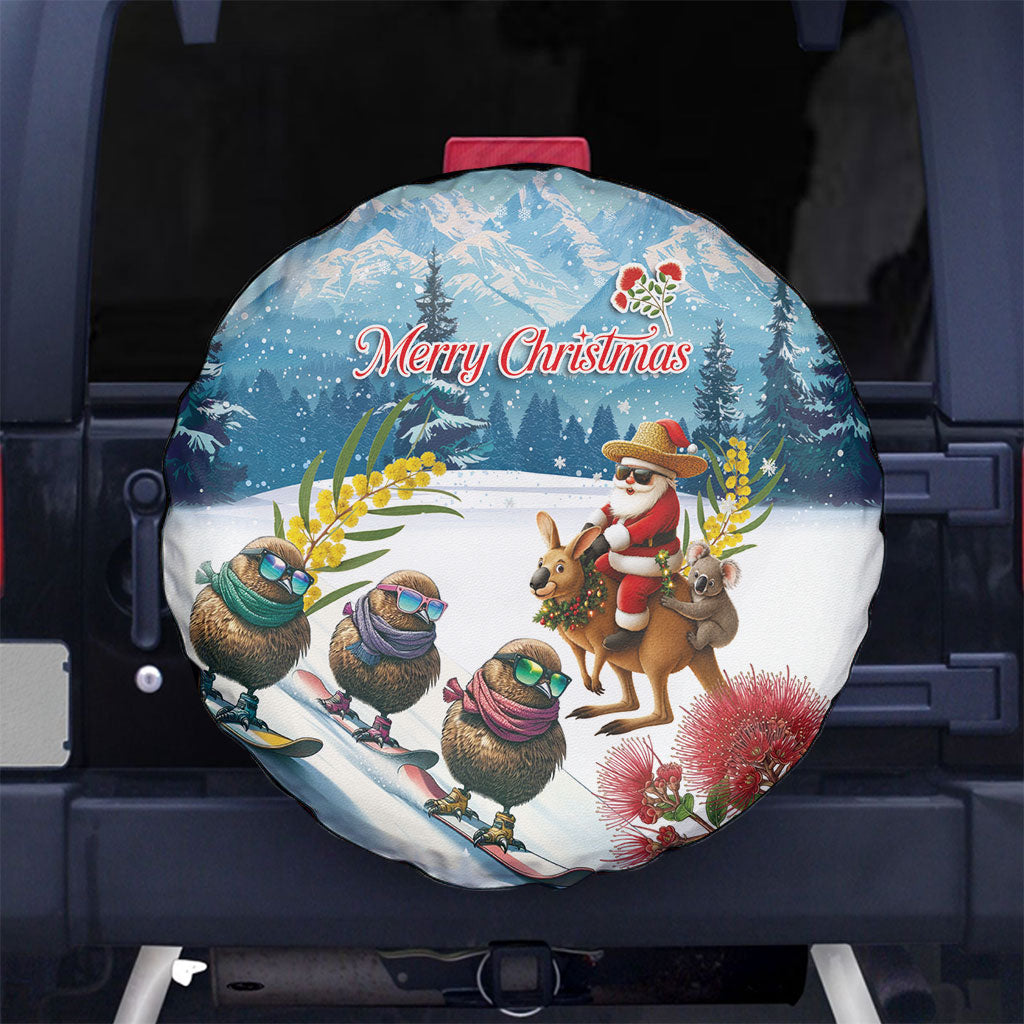 New Zealand and Australia Merry Christmas Spare Tire Cover Kiwi Birds Skiing and Koala Santa Riding Kangaroo