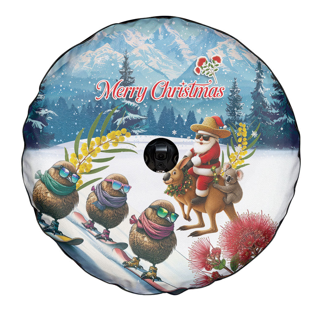 New Zealand and Australia Merry Christmas Spare Tire Cover Kiwi Birds Skiing and Koala Santa Riding Kangaroo