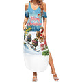 New Zealand and Australia Merry Christmas Summer Maxi Dress Kiwi Birds Skiing and Koala Santa Riding Kangaroo