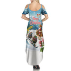 New Zealand and Australia Merry Christmas Summer Maxi Dress Kiwi Birds Skiing and Koala Santa Riding Kangaroo