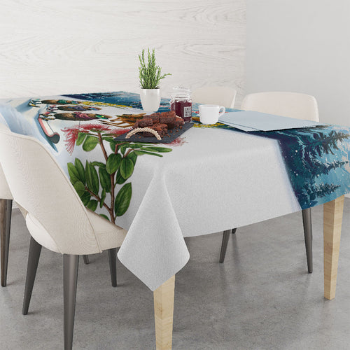 New Zealand and Australia Merry Christmas Tablecloth Kiwi Birds Skiing and Koala Santa Riding Kangaroo