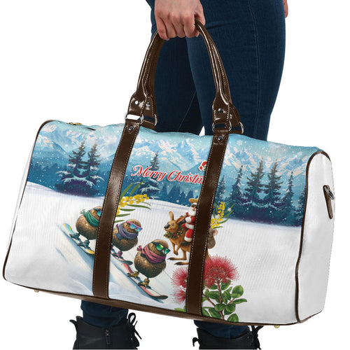 New Zealand and Australia Merry Christmas Travel Bag Kiwi Birds Skiing and Koala Santa Riding Kangaroo
