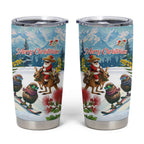 New Zealand and Australia Merry Christmas Tumbler Cup Kiwi Birds Skiing and Koala Santa Riding Kangaroo
