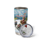 New Zealand and Australia Merry Christmas Tumbler Cup Kiwi Birds Skiing and Koala Santa Riding Kangaroo
