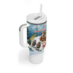 New Zealand and Australia Merry Christmas Tumbler With Handle Kiwi Birds Skiing and Koala Santa Riding Kangaroo