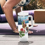 New Zealand and Australia Merry Christmas Tumbler With Handle Kiwi Birds Skiing and Koala Santa Riding Kangaroo
