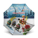 New Zealand and Australia Merry Christmas Umbrella Kiwi Birds Skiing and Koala Santa Riding Kangaroo