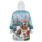 New Zealand and Australia Merry Christmas Wearable Blanket Hoodie Kiwi Birds Skiing and Koala Santa Riding Kangaroo