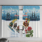 New Zealand and Australia Merry Christmas Window Curtain Kiwi Birds Skiing and Koala Santa Riding Kangaroo