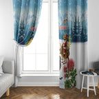 New Zealand and Australia Merry Christmas Window Curtain Kiwi Birds Skiing and Koala Santa Riding Kangaroo