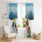 New Zealand and Australia Merry Christmas Window Curtain Kiwi Birds Skiing and Koala Santa Riding Kangaroo