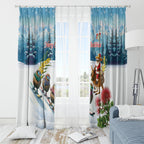 New Zealand and Australia Merry Christmas Window Curtain Kiwi Birds Skiing and Koala Santa Riding Kangaroo