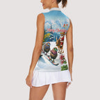 New Zealand and Australia Merry Christmas Women Sleeveless Polo Shirt Kiwi Birds Skiing and Koala Santa Riding Kangaroo
