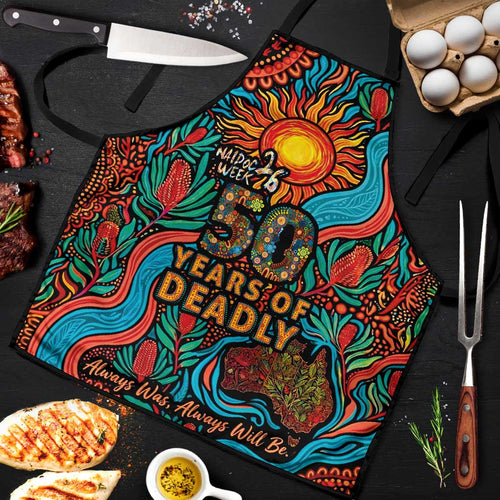 NAIDOC Week 26 Apron 50 Years of Deadly Aboriginal Motif