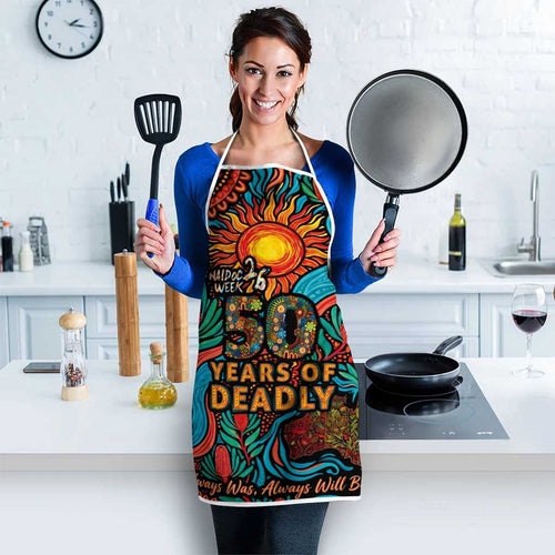 NAIDOC Week 26 Apron 50 Years of Deadly Aboriginal Motif