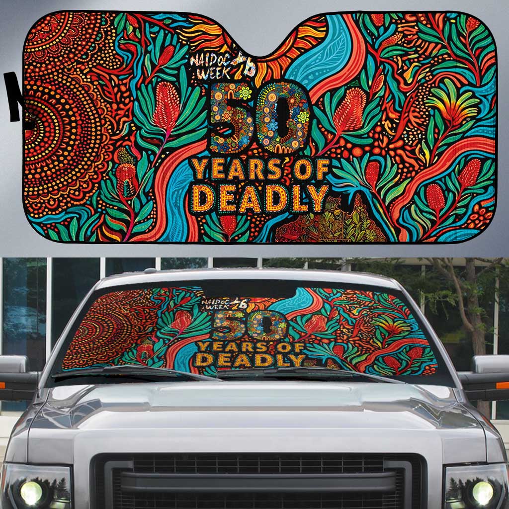 NAIDOC Week 26 Auto Sun Shade 50 Years of Deadly Aboriginal Motif