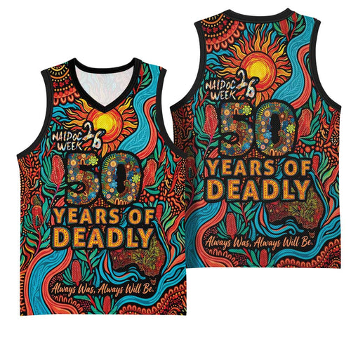 NAIDOC Week 26 Basketball Jersey 50 Years of Deadly Aboriginal Motif