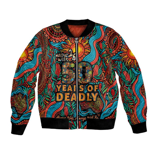 NAIDOC Week 26 Bomber Jacket 50 Years of Deadly Aboriginal Motif